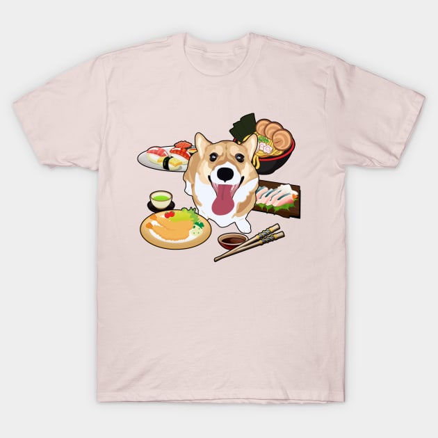 Japanese Food Corgi T-Shirt by MaplewoodMerch